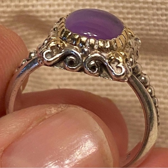 Konstantino Sterling Silver and 18K Gold Amethyst Cabochon Ring - Picture 9 of 12